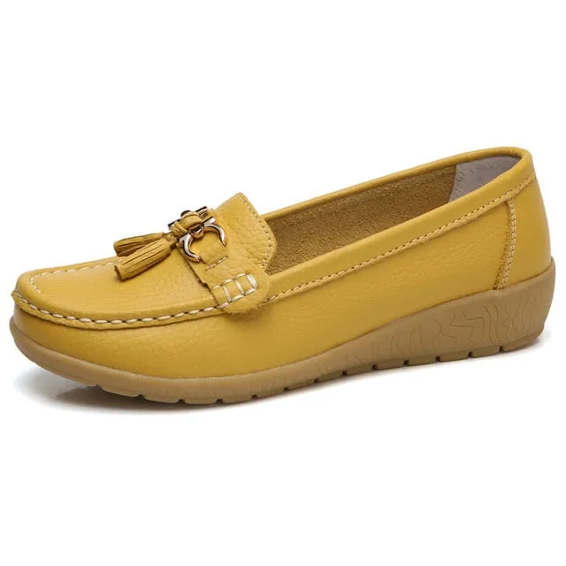 Slip-on Loafers Casual 2020 New Women Shoes Loafers Genuine Leather Women Flats Slip On Women's Loafers Spring Flats Female Moccasins Shoes Plus Size