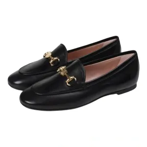 Loafers With A Suit 45922 - Black Soft Leather Flat Loafer for Teen/Women by Pretty Ballerinas