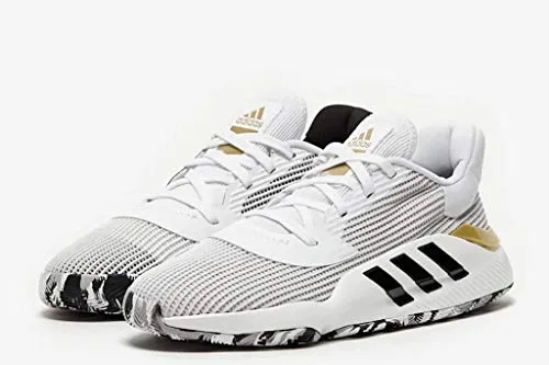 Adidas Futsal Soccer Shoes adidas Pro Bounce 2019 Low White/Black/Gold Basketball Shoes 10