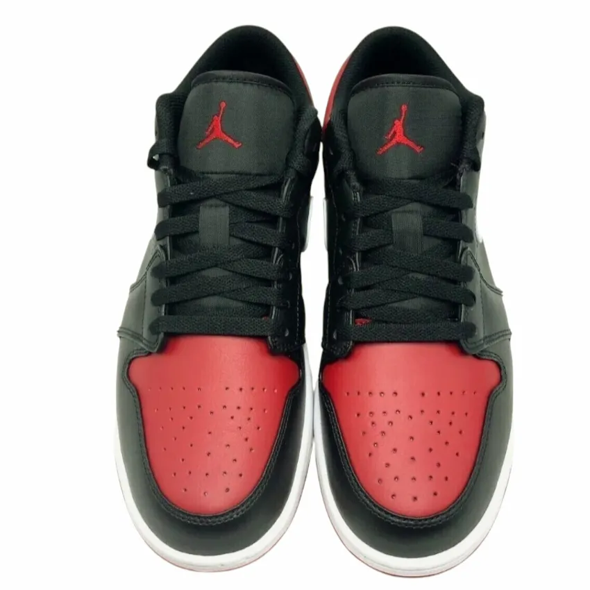 Air Jordan *Men's 1 Low Black/Red Alternate Bred Toe Leather Sneakers (Size 8.5) Asics Overpronation Trail Shoes