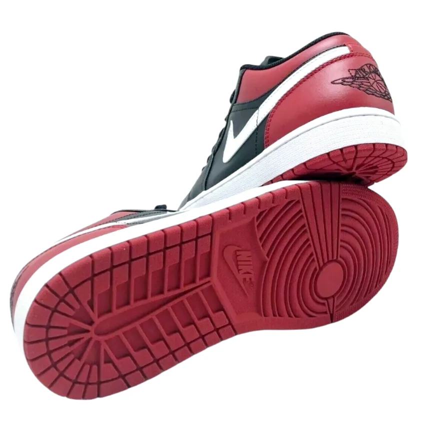 Best Asic Running Shoes For Overpronators Air Jordan *Men's 1 Low Black/Red Alternate Bred Toe Leather Sneakers (Size 8.5)