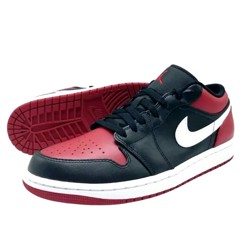 Air Jordan *Men's 1 Low Black/Red Alternate Bred Toe Leather Sneakers (Size 8.5) Asics Lifting Shoes
