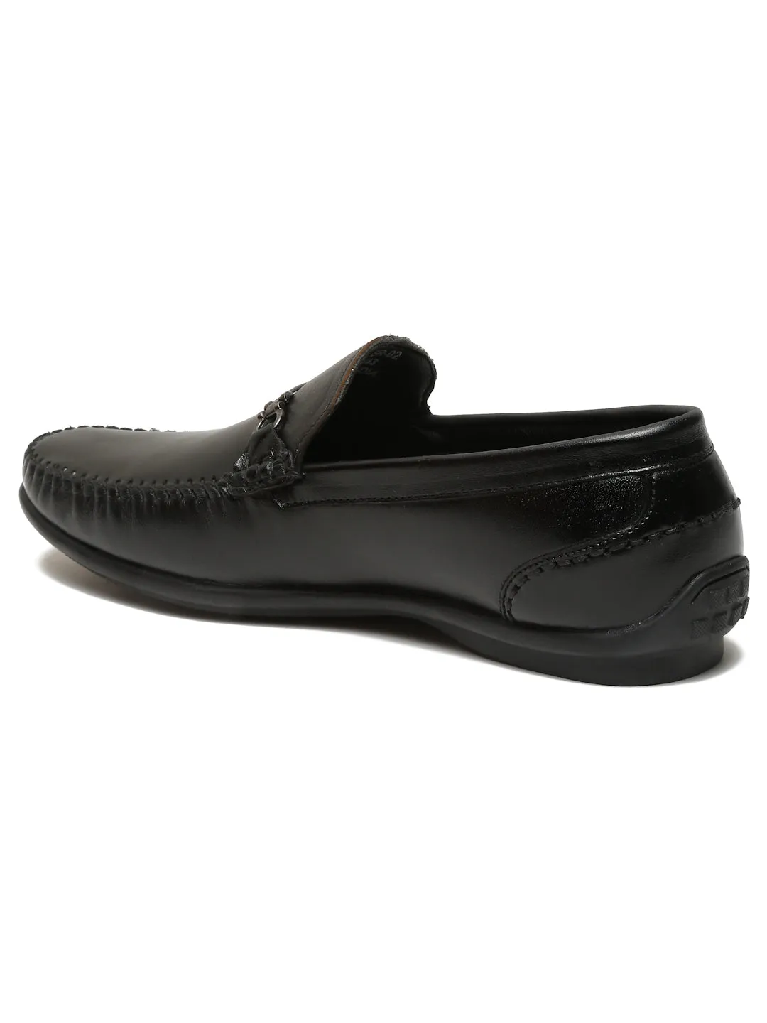 Men Black Leather Solid Loafers Shoe Basic Casual