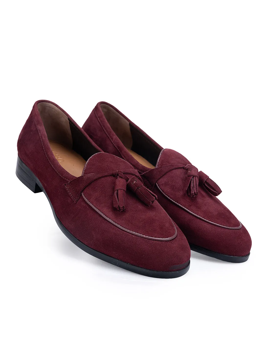 Burgundy Suede Loafers With Tassels Mary Jane Loafers