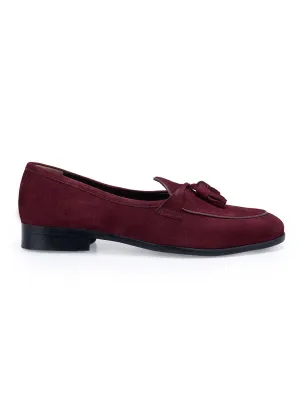 Burgundy Suede Loafers With Tassels Sheer Socks Loafers