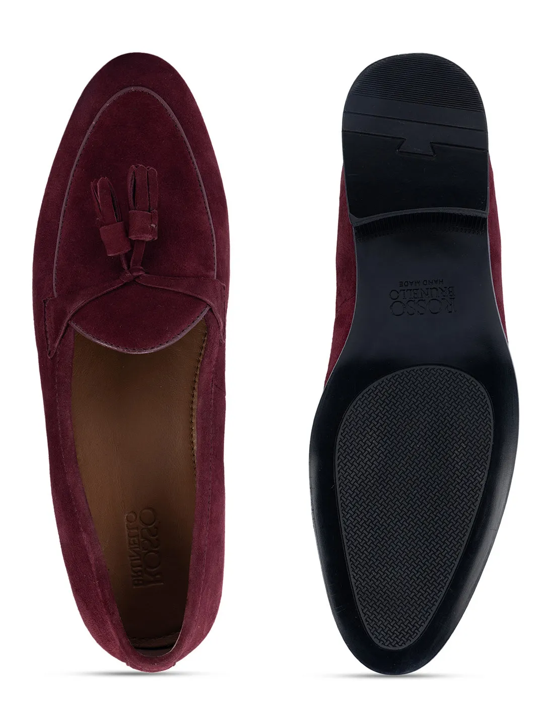Sparkle Loafers Burgundy Suede Loafers With Tassels