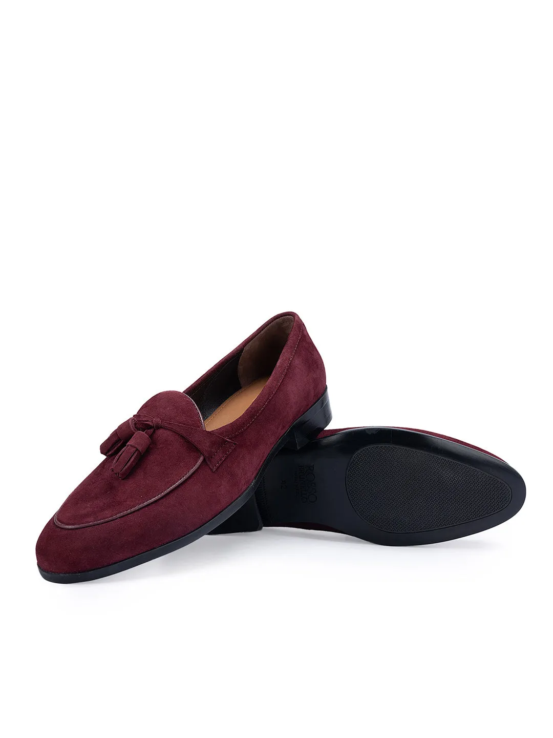Burgundy Suede Loafers With Tassels City Loafers