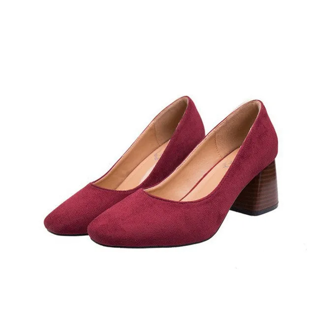 Casual Comfort Shoe NIS 2017 Pointed Toe Hoof Heels Women Shoes Concise Woman Pumps  Office Lady Faux Suede Thick Heels Party Bridesmaid Shoes