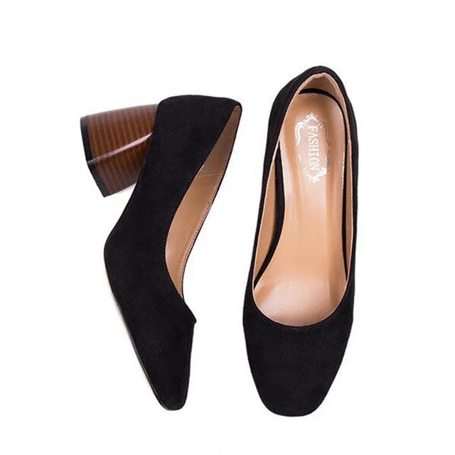 NIS 2017 Pointed Toe Hoof Heels Women Shoes Concise Woman Pumps  Office Lady Faux Suede Thick Heels Party Bridesmaid Shoes Toms Donovan Casual Shoe