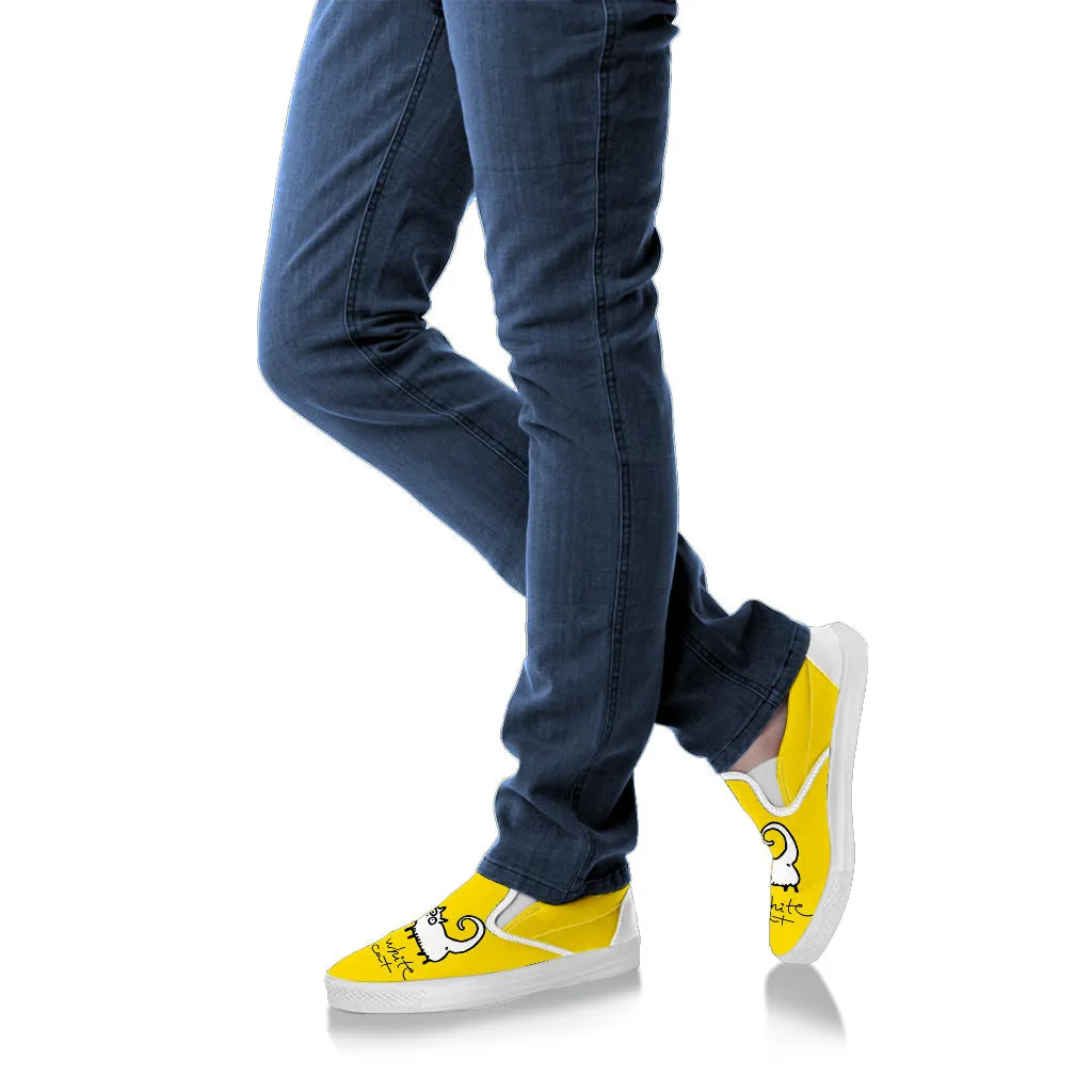 Women's Slip On > Slip On Black and White Cat on Yellow Women's Slip Ons