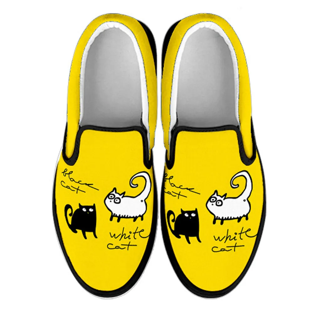Black and White Cat on Yellow Women's Slip Ons Out N About Slip-on Wedge Boot