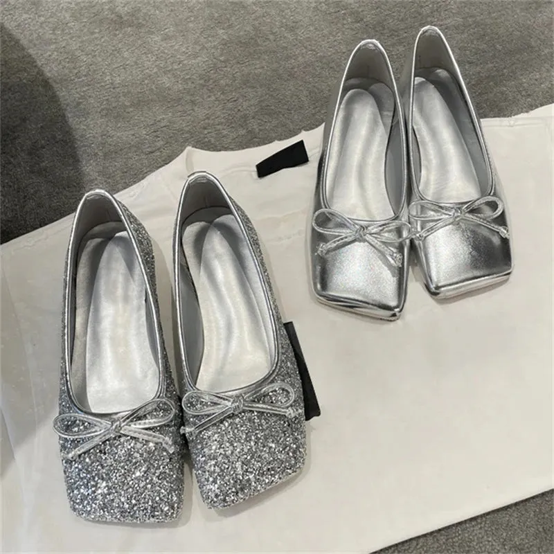 Aneikeh PU Sequined Cloth Flats Ladies Comfort Leisure ROME Best Running Shoes Narrow Flat Feet