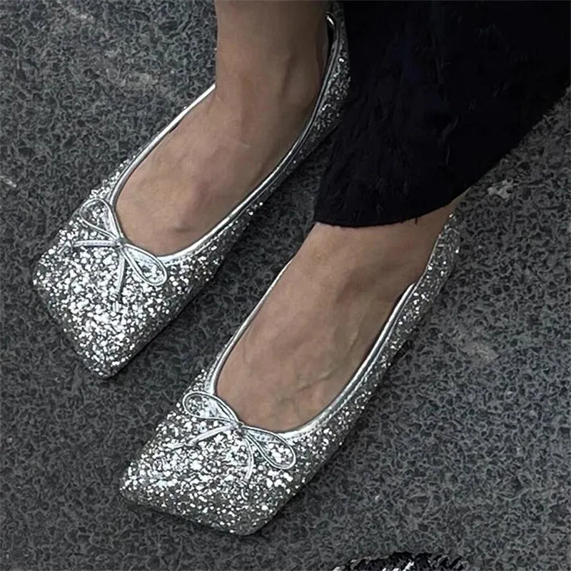 Flat Shoes Size 3 Aneikeh PU Sequined Cloth Flats Ladies Comfort Leisure ROME