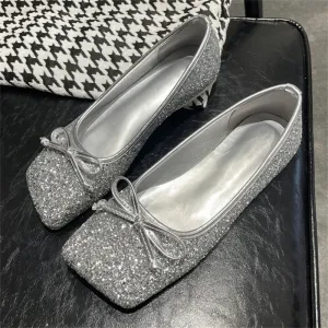 Eggplant Flats Shoes Aneikeh PU Sequined Cloth Flats Ladies Comfort Leisure ROME