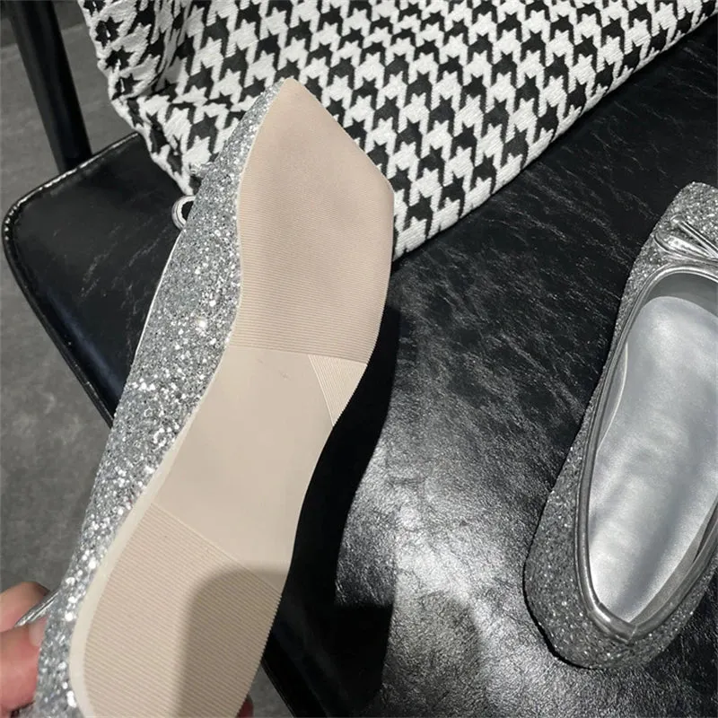 Aneikeh PU Sequined Cloth Flats Ladies Comfort Leisure ROME Flat Shoes With Skinny Jeans