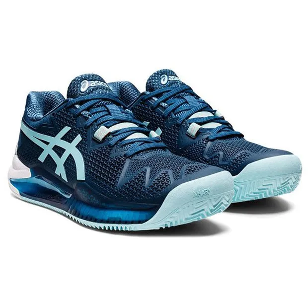 Asics Women`s GEL-Resolution 8 CLAY Tennis Shoes Light Indigo and Clear Blue Asics Gel Venture 5 Running Shoes