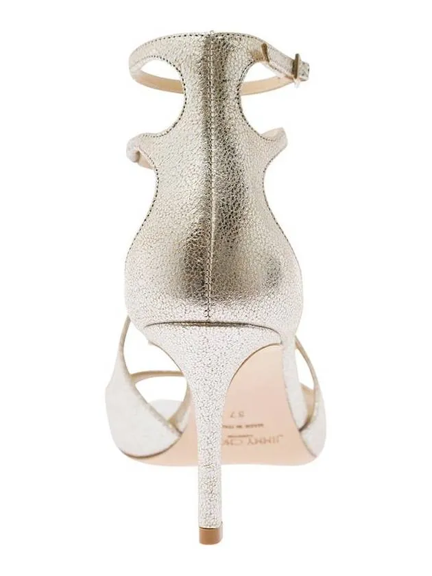 Sandals Pink 'Azia' Champagne Sandals With Curved Straps In Glitter Leather Woman