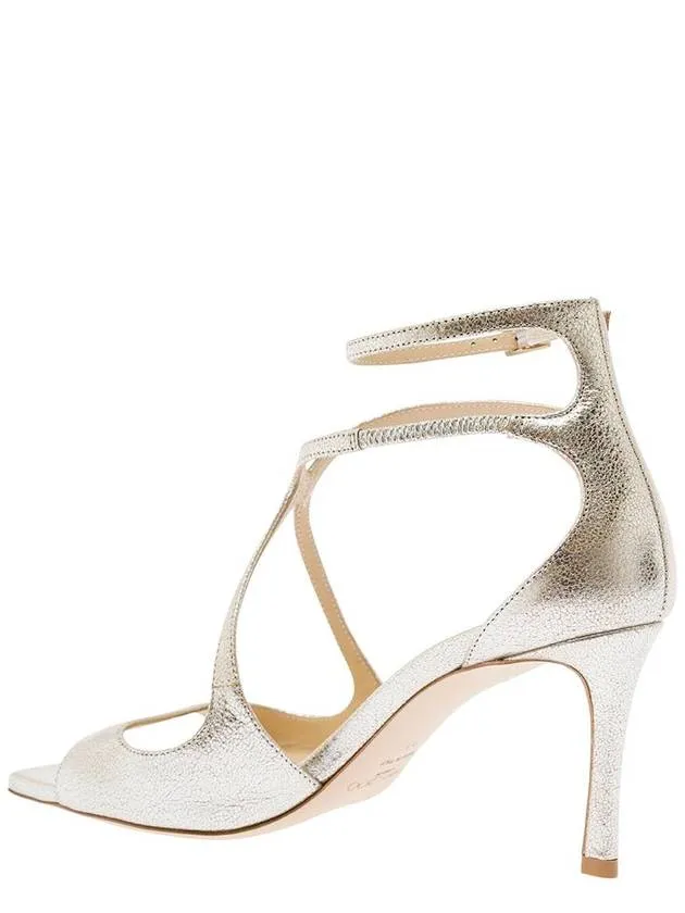 'Azia' Champagne Sandals With Curved Straps In Glitter Leather Woman Elastic Strap Sandals