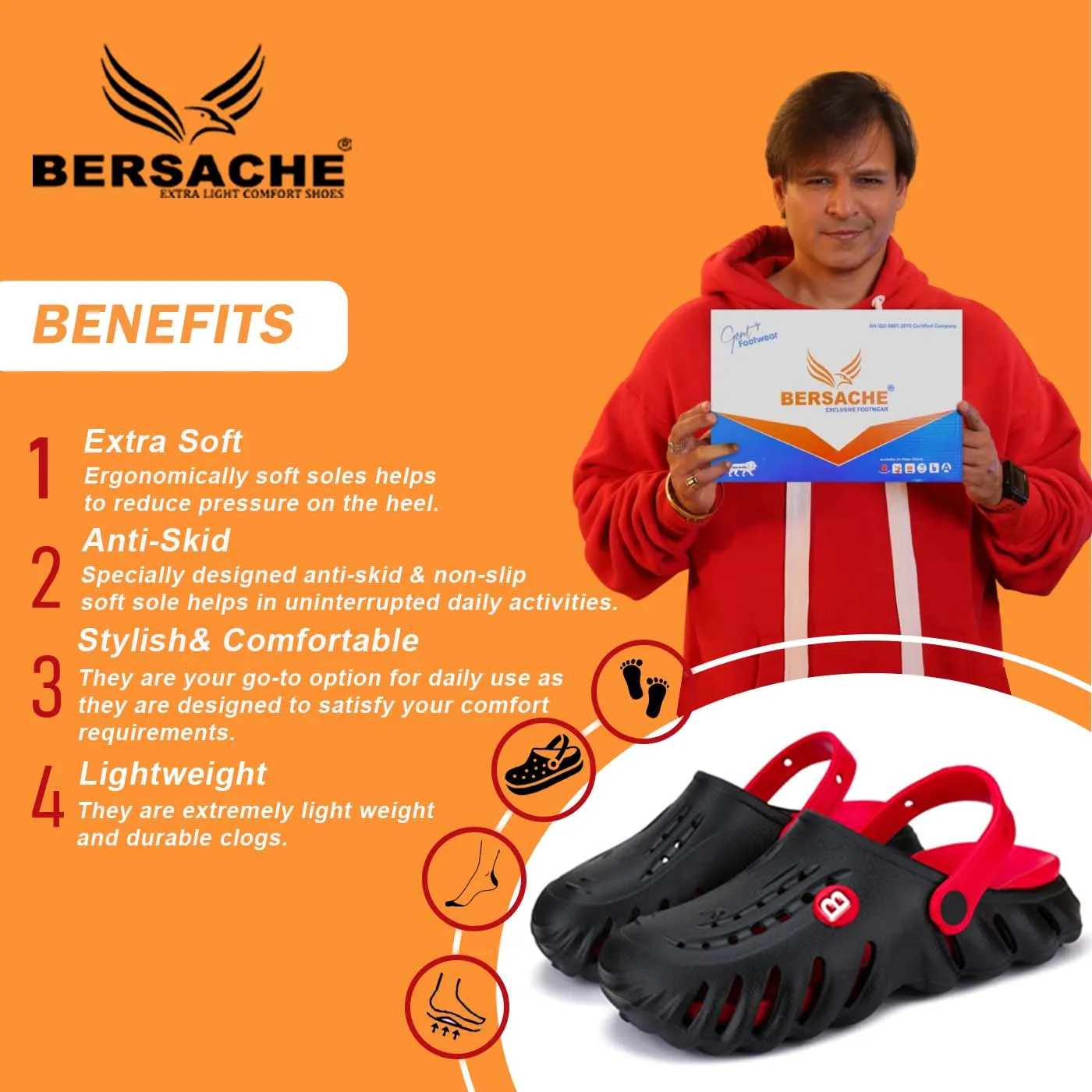 Wool Slippers Bersache Extra Soft Classic Casual with  Regular wear with Ultra Soft & Flexibility Technology Clogs for Men's & Boy's- 6006- Red