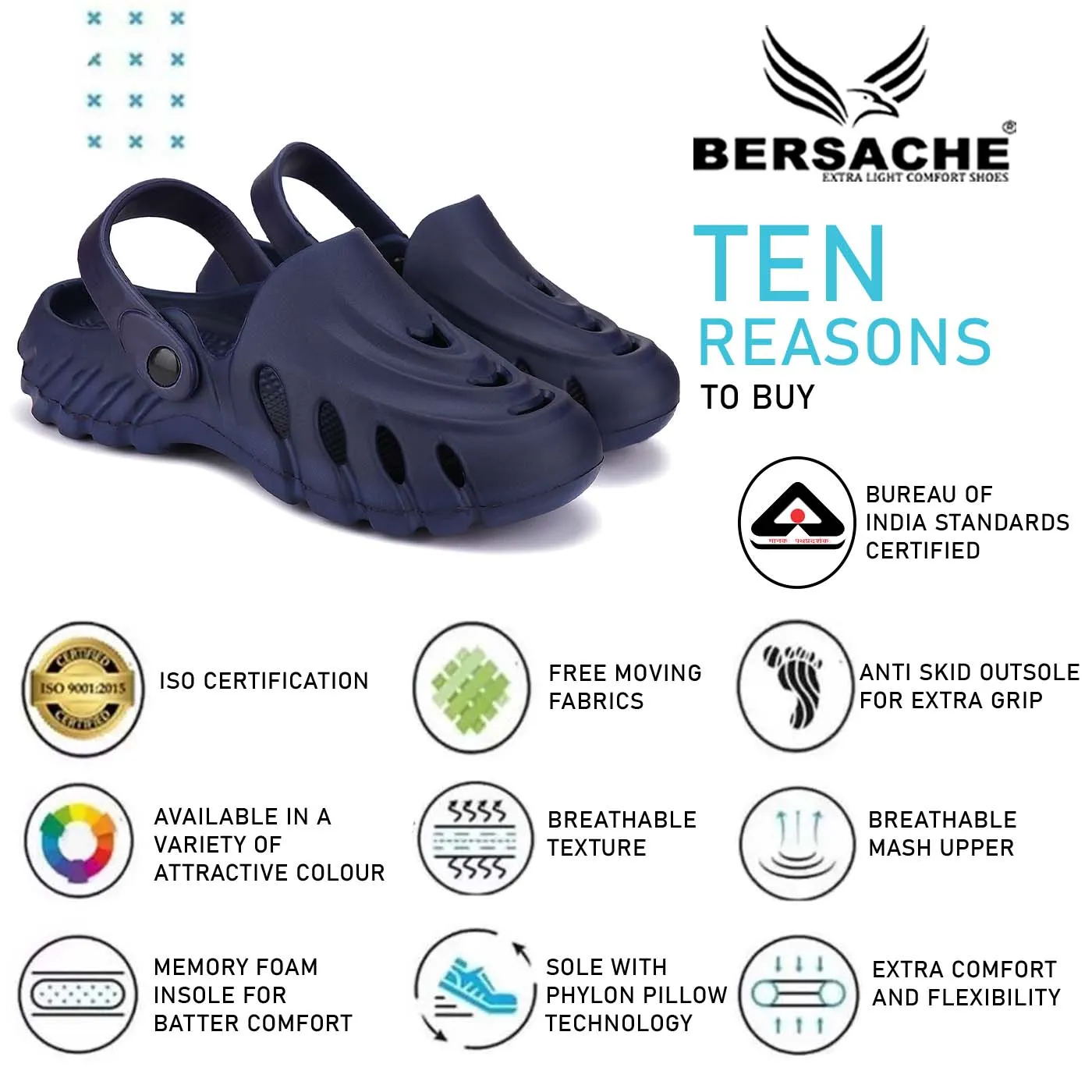 Bersache Extra Soft Classic Casual with  Regular wear with Ultra Soft & Flexibility Technology Clogs for Men's & Boy's- 6008- Blue Camping Sandals