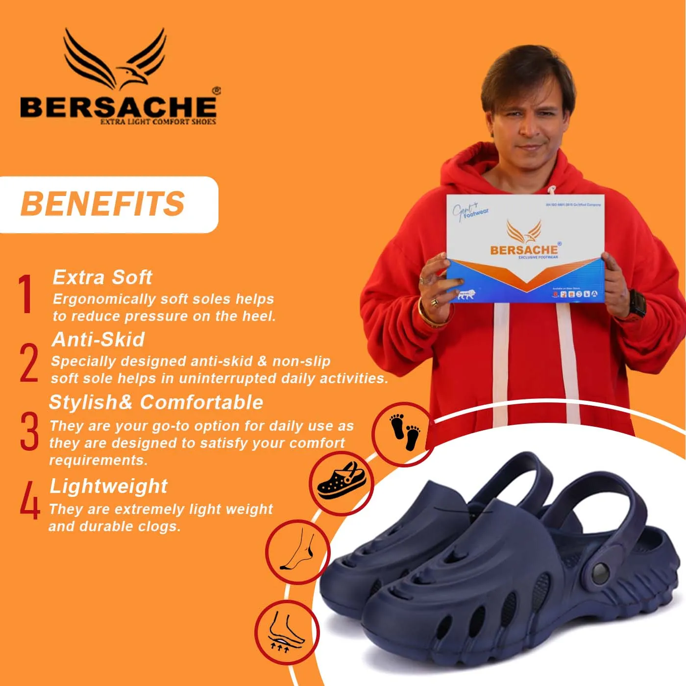 Bersache Extra Soft Classic Casual with  Regular wear with Ultra Soft & Flexibility Technology Clogs for Men's & Boy's- 6008- Blue Sandals And Beaches App