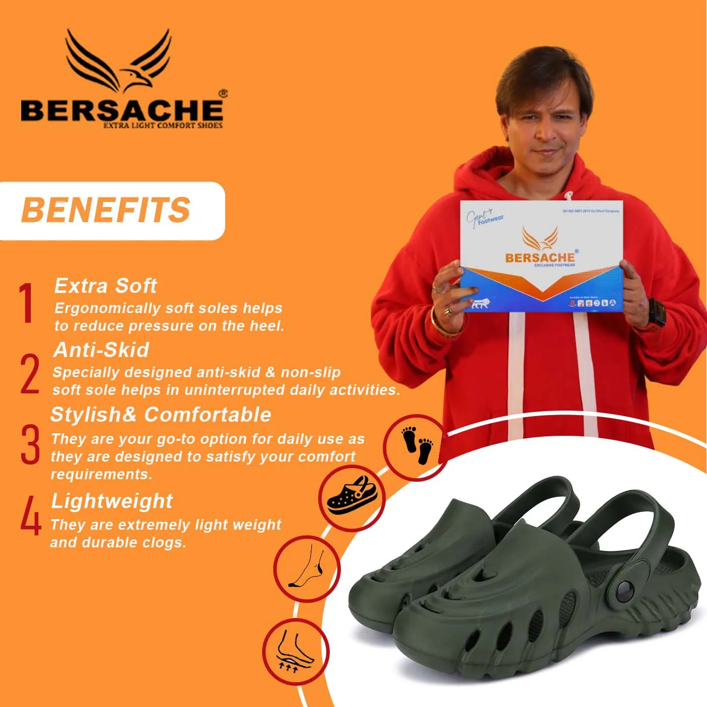 Bersache Extra Soft Classic Casual with  Regular wear with Ultra Soft & Flexibility Technology Clogs for Men's & Boy's- 6009- Green Lone Wolf Slides