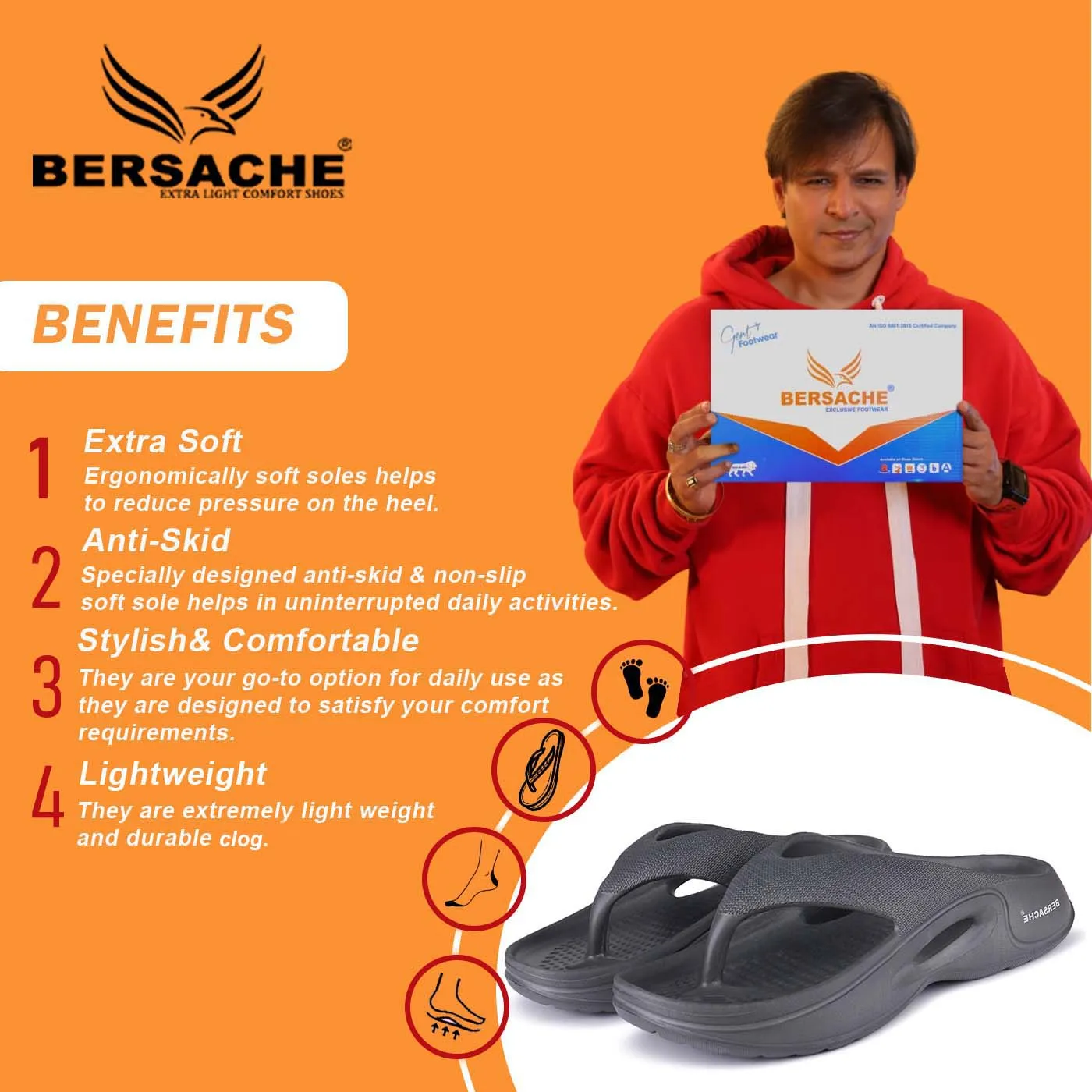 Chicken Wing Slippers Bersache Extra Soft Classic Casual with  Regular wear with Ultra Soft & Flexibility Technology Clogs for Men's & Boy's 6066-Gray