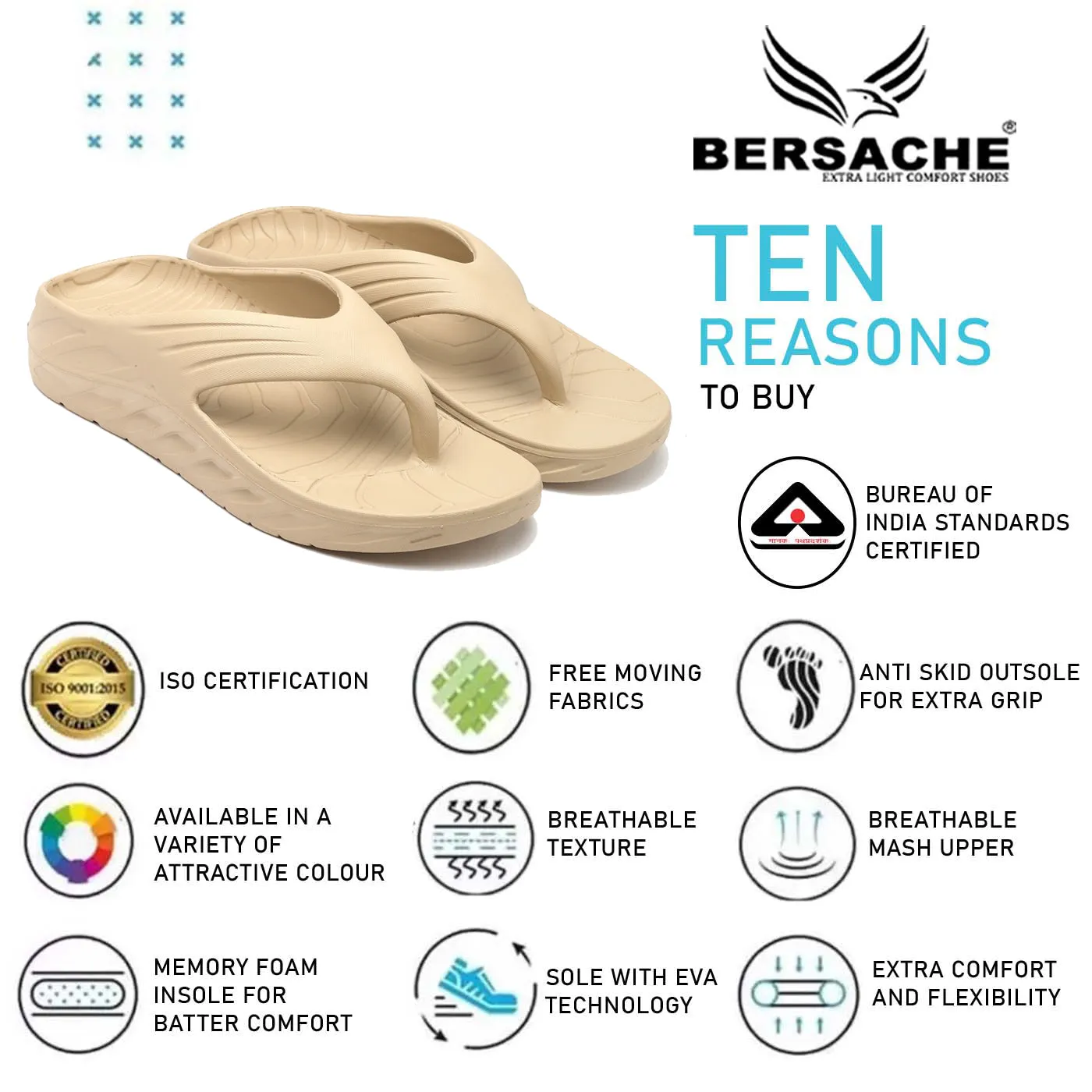 Bersache Extra Soft Classic Casual with  Regular wear with Ultra Soft & Flexibility Technology Flip Flop for Men's & Boy's (6095-Beige) Sandals Milano