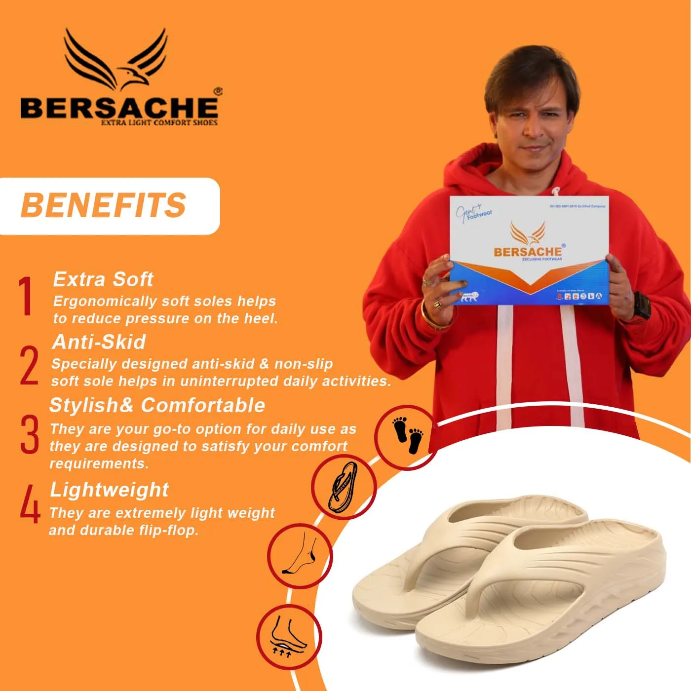 Bersache Extra Soft Classic Casual with  Regular wear with Ultra Soft & Flexibility Technology Flip Flop for Men's & Boy's (6095-Beige) Most Comfortable Cushioned Sandals