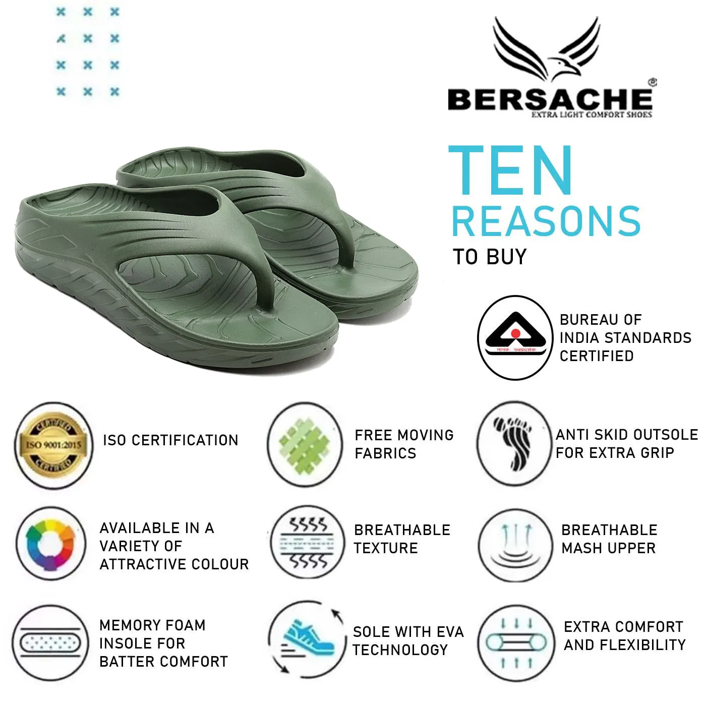 Bersache Extra Soft Classic Casual with  Regular wear with Ultra Soft & Flexibility Technology Flip Flop for Men's & Boy's (6099-Green) Miu Miu Slippers