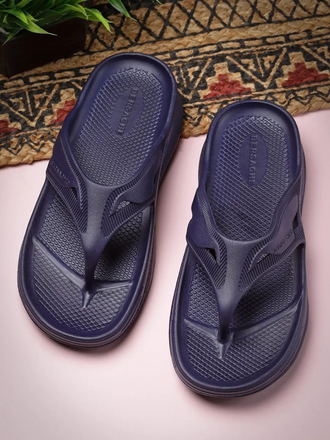 Ballet Slippers Hibiscus Bersache Extra Soft Classic Casual with  Regular wear with Ultra Soft & Flexibility Technology Flip Flop for Men's & Boy's (6118-Blue)