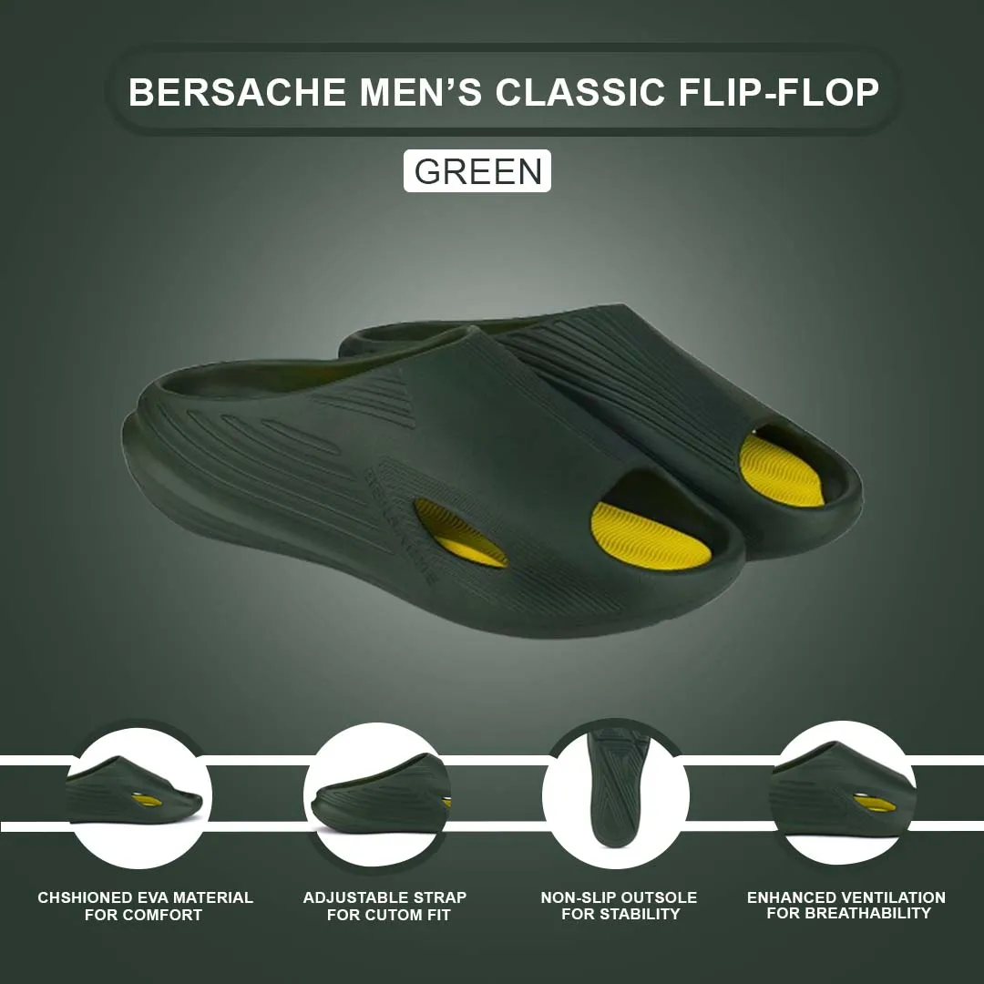 Bersache Extra Soft Classic Casual with  Regular wear with Ultra Soft & Flexibility Technology Flip Flop for Men's & Boy's (6146-Green) Deadlifting Slippers
