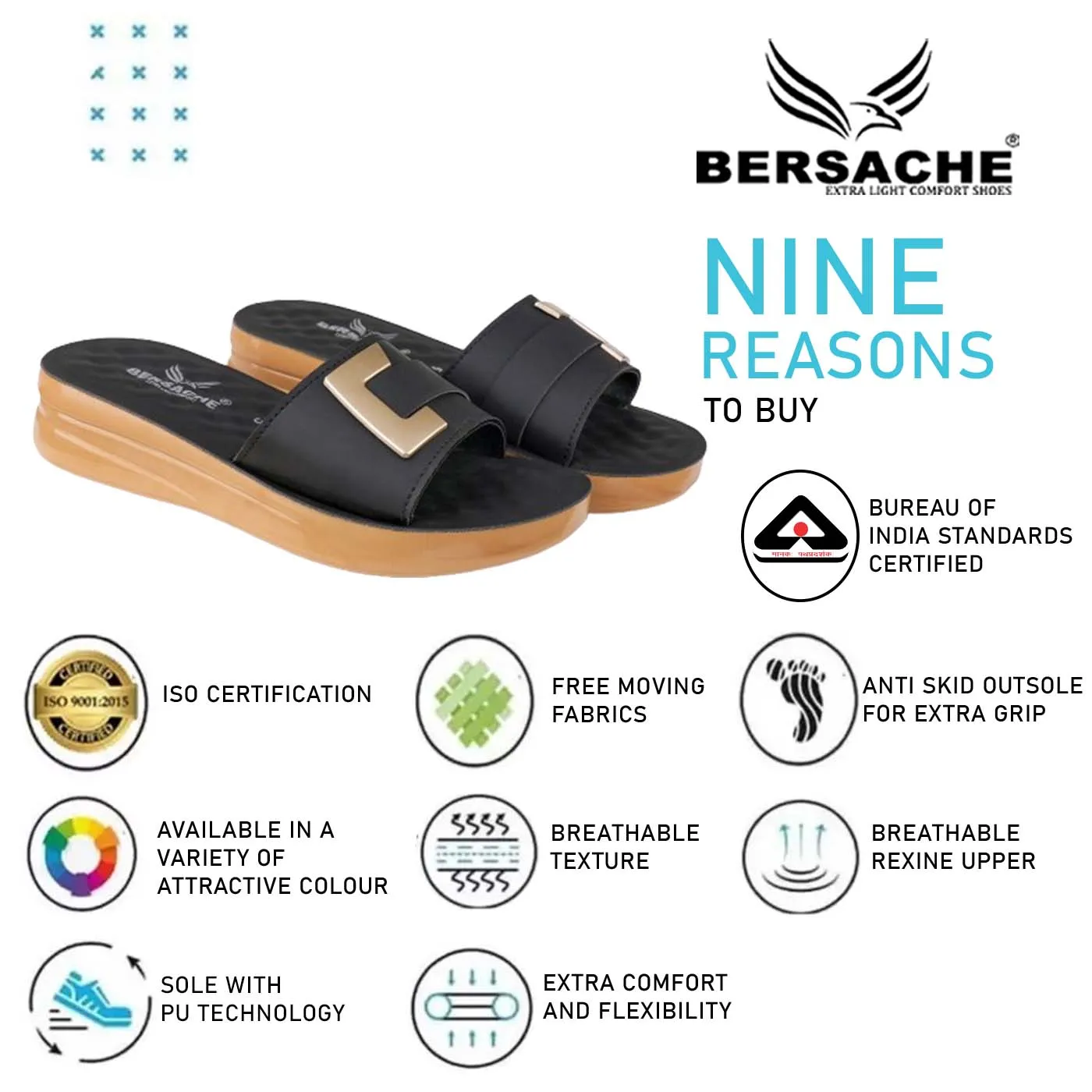 Black And Gold Slide Sandals Bersache Extra Soft Classic Casual with  Regular wear with Ultra Soft & Flexibility Technology Flip Flop For Women's/Girl's-(6155-Black)