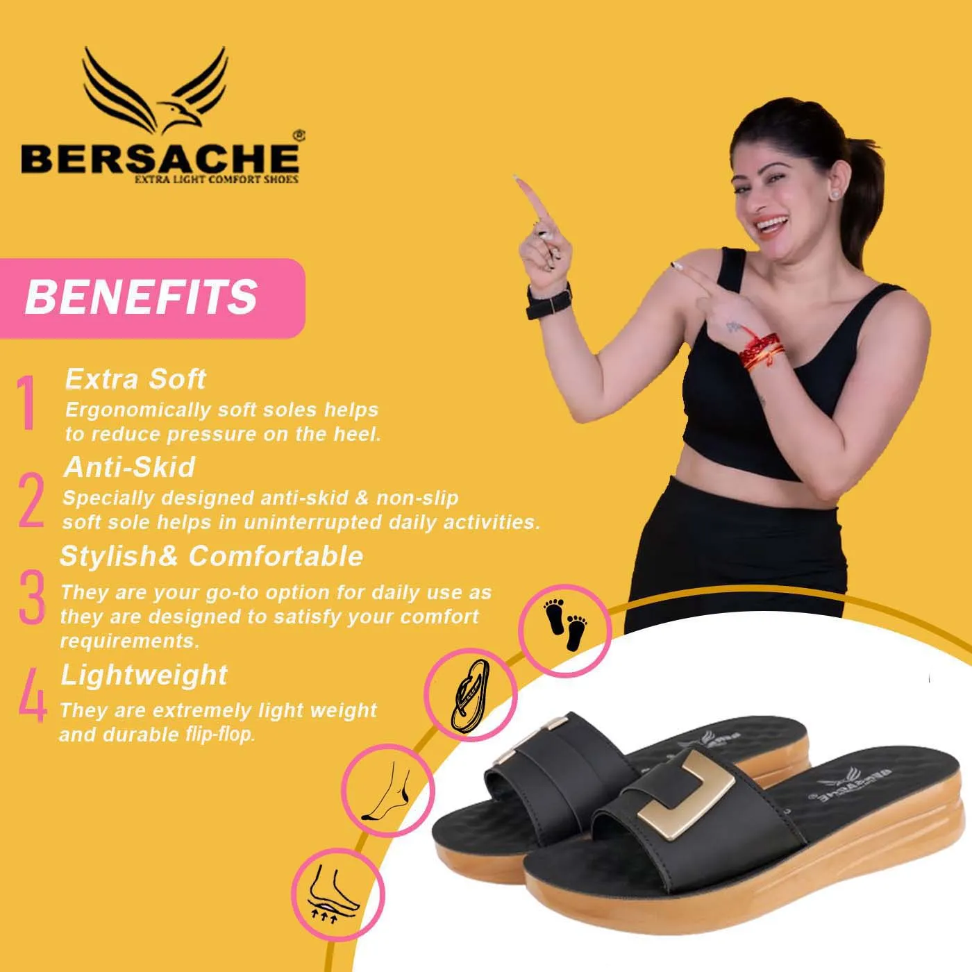 Aldi Slippers Bersache Extra Soft Classic Casual with  Regular wear with Ultra Soft & Flexibility Technology Flip Flop For Women's/Girl's-(6155-Black)