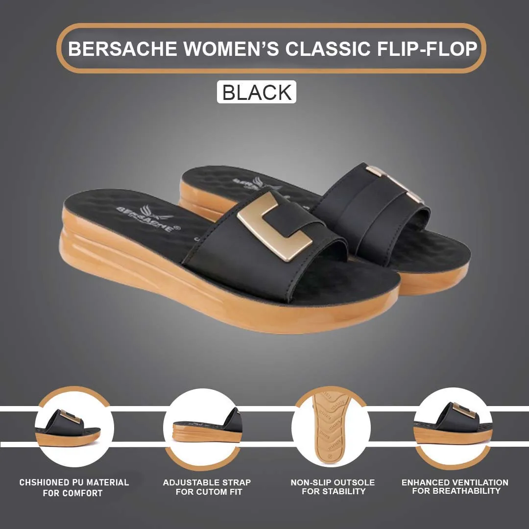 Bersache Extra Soft Classic Casual with  Regular wear with Ultra Soft & Flexibility Technology Flip Flop For Women's/Girl's-(6155-Black) Orthopedic Bedroom Slippers