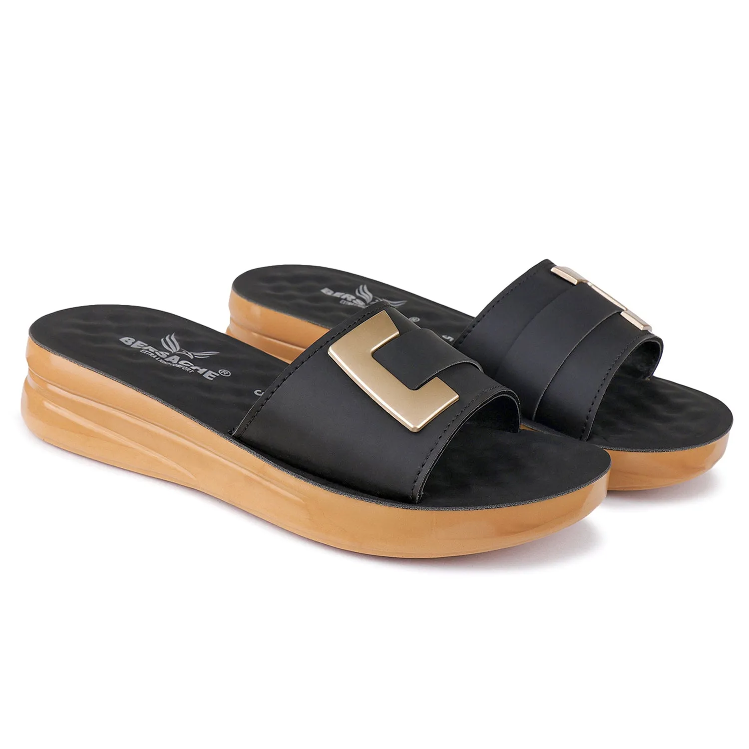 Bersache Extra Soft Classic Casual with  Regular wear with Ultra Soft & Flexibility Technology Flip Flop For Women's/Girl's-(6155-Black) Sustainable Slides