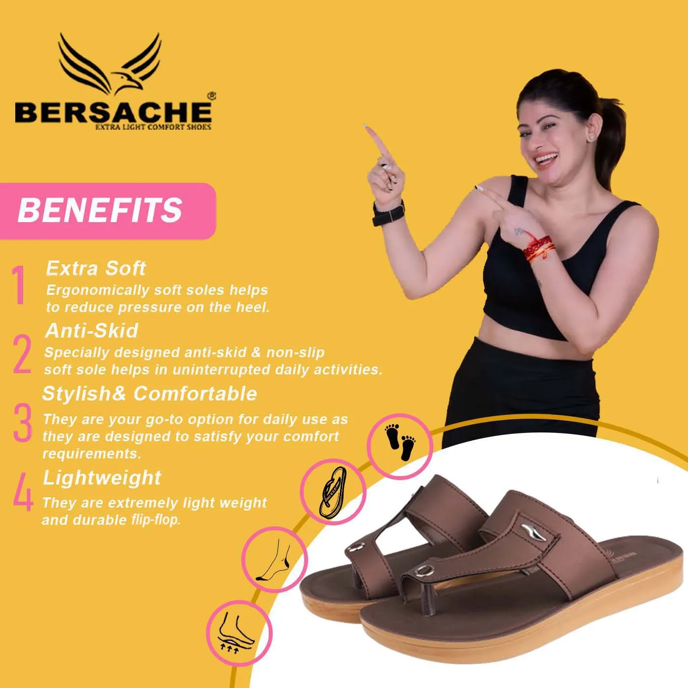 Bersache Extra Soft Classic Casual with  Regular wear with Ultra Soft & Flexibility Technology Flip Flop For Women's/Girl's-(6158-Brown) Superstar Slides