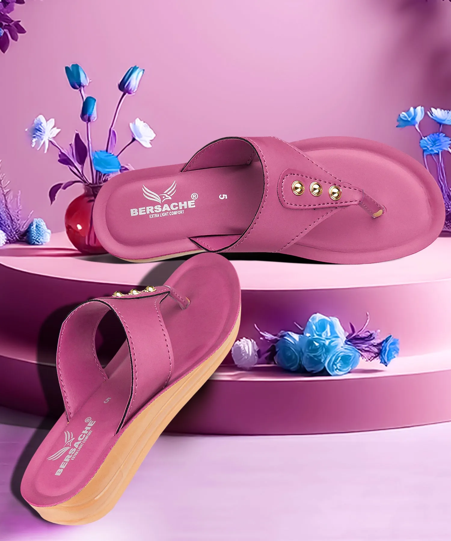 Bersache Extra Soft Classic Casual with  Regular wear with Ultra Soft & Flexibility Technology Flip Flop For Women's/Girl's-(6163-Pink) Lightweight Slippers