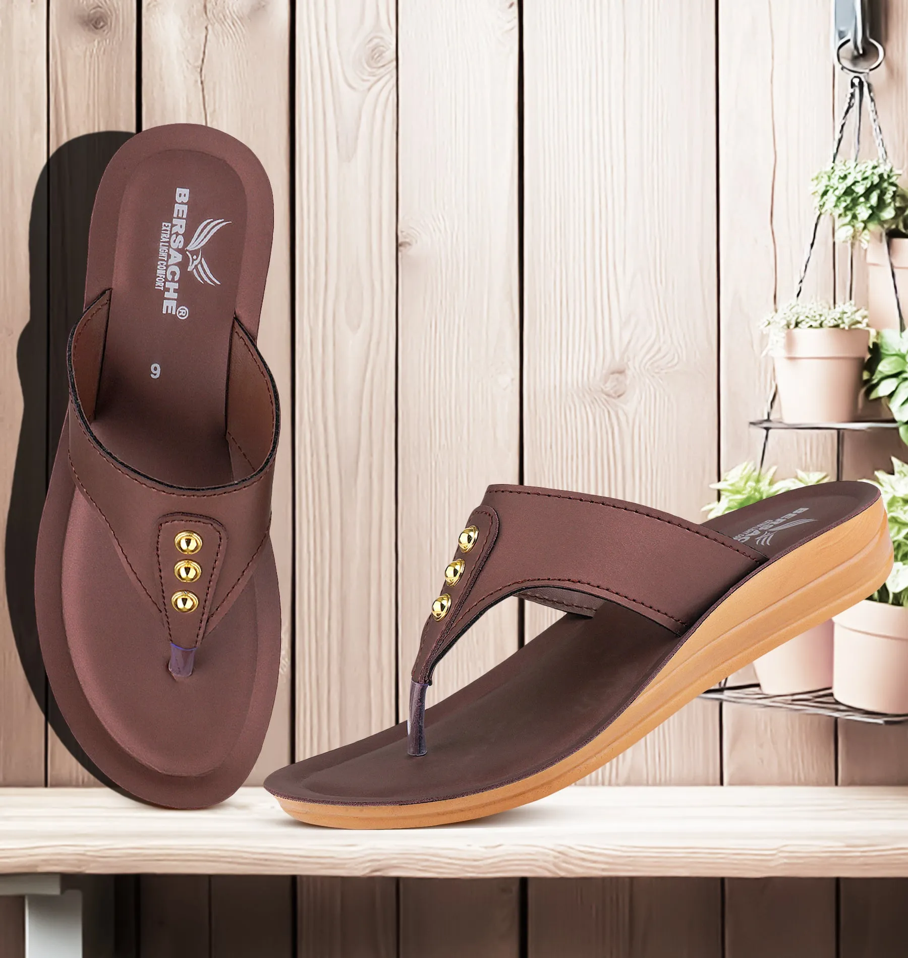 Bersache Extra Soft Classic Casual with  Regular wear with Ultra Soft & Flexibility Technology Flip Flop For Women's/Girl's-(6164-Brown) Slippers For Vegans