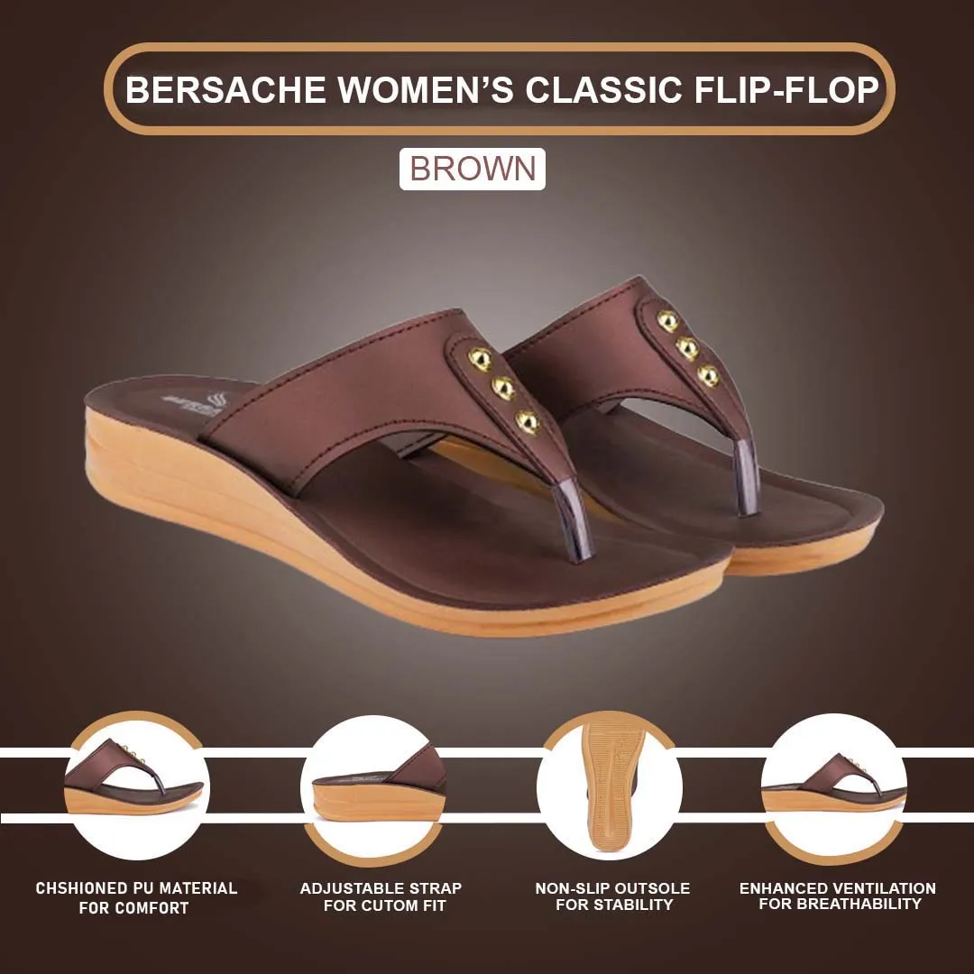 Lv Slides Bersache Extra Soft Classic Casual with  Regular wear with Ultra Soft & Flexibility Technology Flip Flop For Women's/Girl's-(6164-Brown)