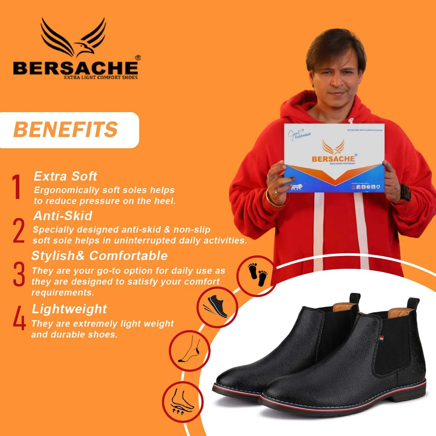 Bersache Lightweight Casual Loafer Walking Shoes For Men (9085-Black) Dad Slippers