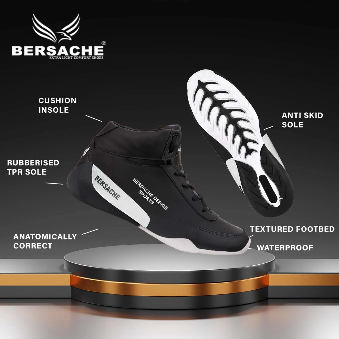 Bersache Lightweight Casual Sneaker Shoes For Men Black-9017 Drew Slippers