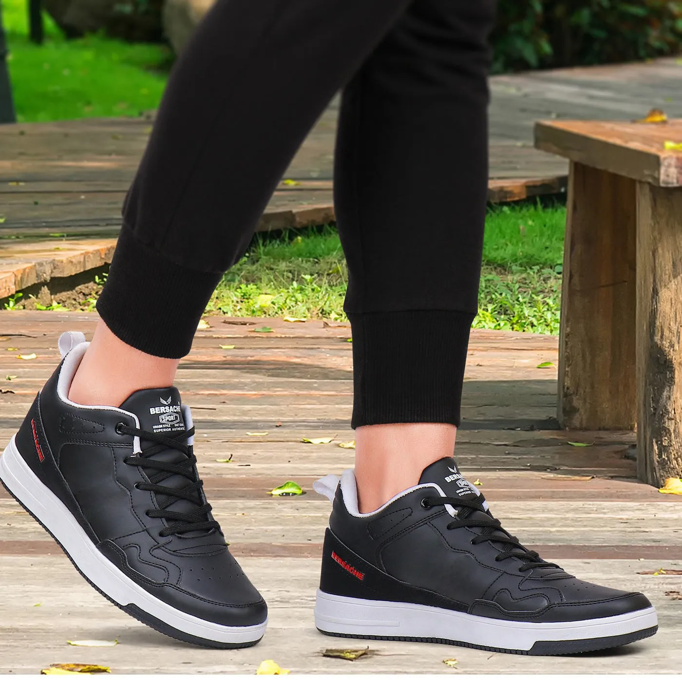 Bersache Lightweight Sports Running Shoes For Men Black-9056 High Top Slippers