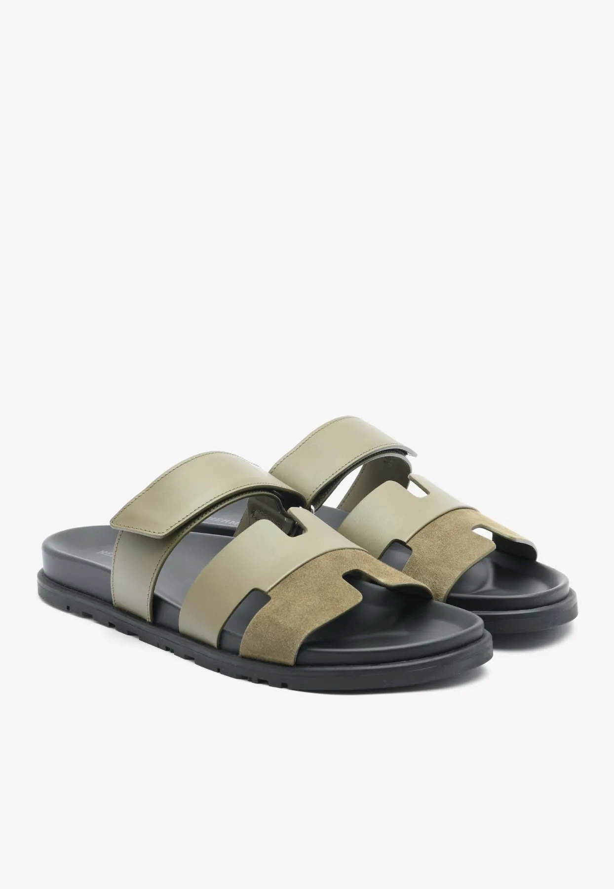 Chypre Sandals in Vert Toundra Calfskin and Suede Strive Sandals