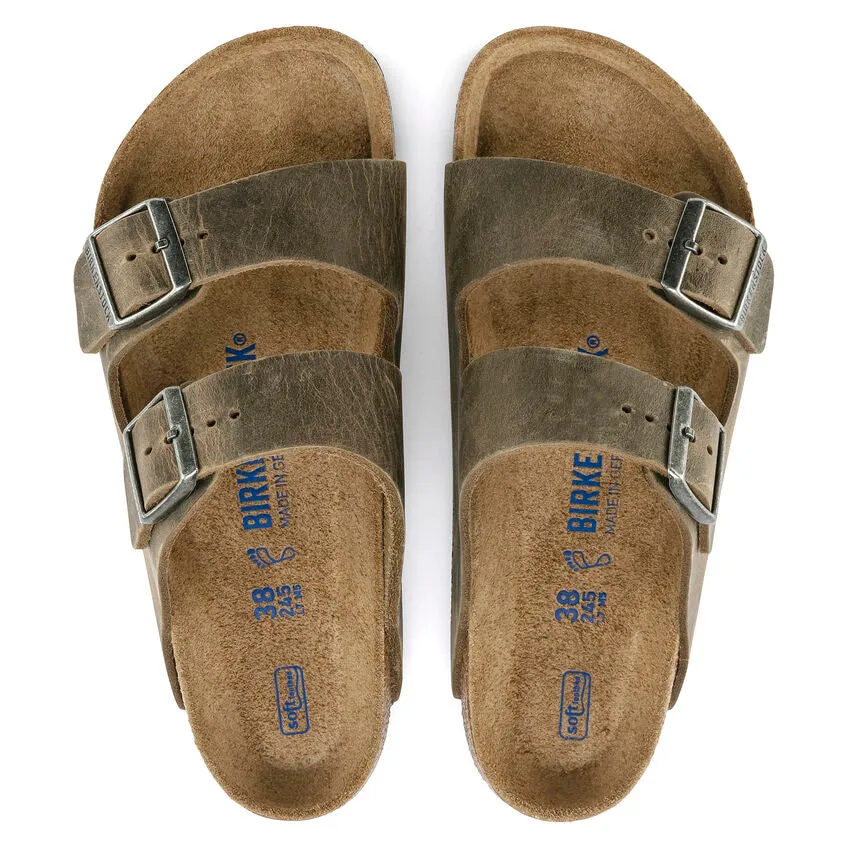 'Birkenstock' Men's Arizona Oiled Leather Soft Bed Sandal - Faded Khaki Summer Dress Sandals
