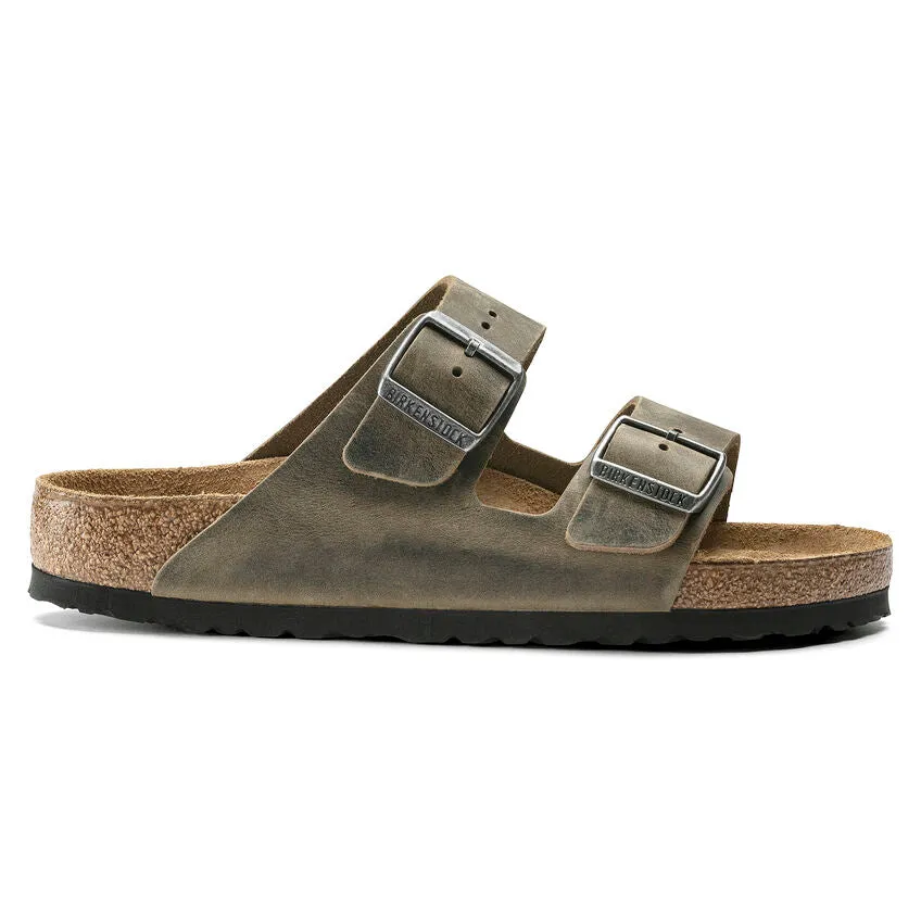 Sandals Black And Gold 'Birkenstock' Men's Arizona Oiled Leather Soft Bed Sandal - Faded Khaki