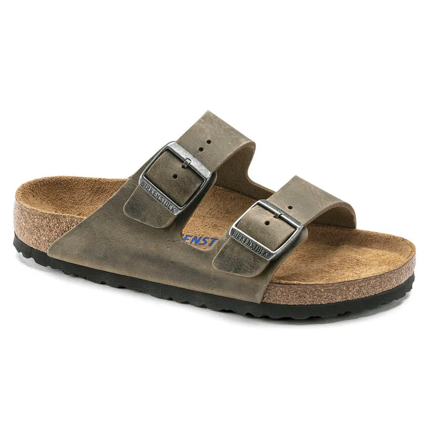 'Birkenstock' Men's Arizona Oiled Leather Soft Bed Sandal - Faded Khaki Sandals Resorts All Inclusive