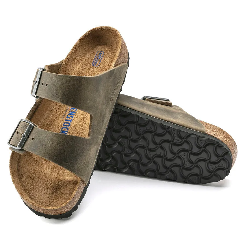 'Birkenstock' Men's Arizona Oiled Leather Soft Bed Sandal - Faded Khaki Girl Sandals