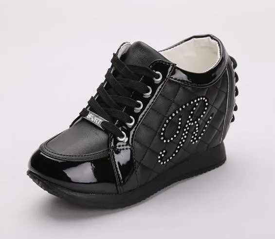 Business Casual Shoes Ladies Black White Hidden Wedge Heels Fashion Women's Elevator Shoes Casual Shoes For Women wedge heel Rhinestone