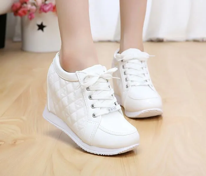 Black White Hidden Wedge Heels Fashion Women's Elevator Shoes Casual Shoes For Women wedge heel Rhinestone Shoes For Wear